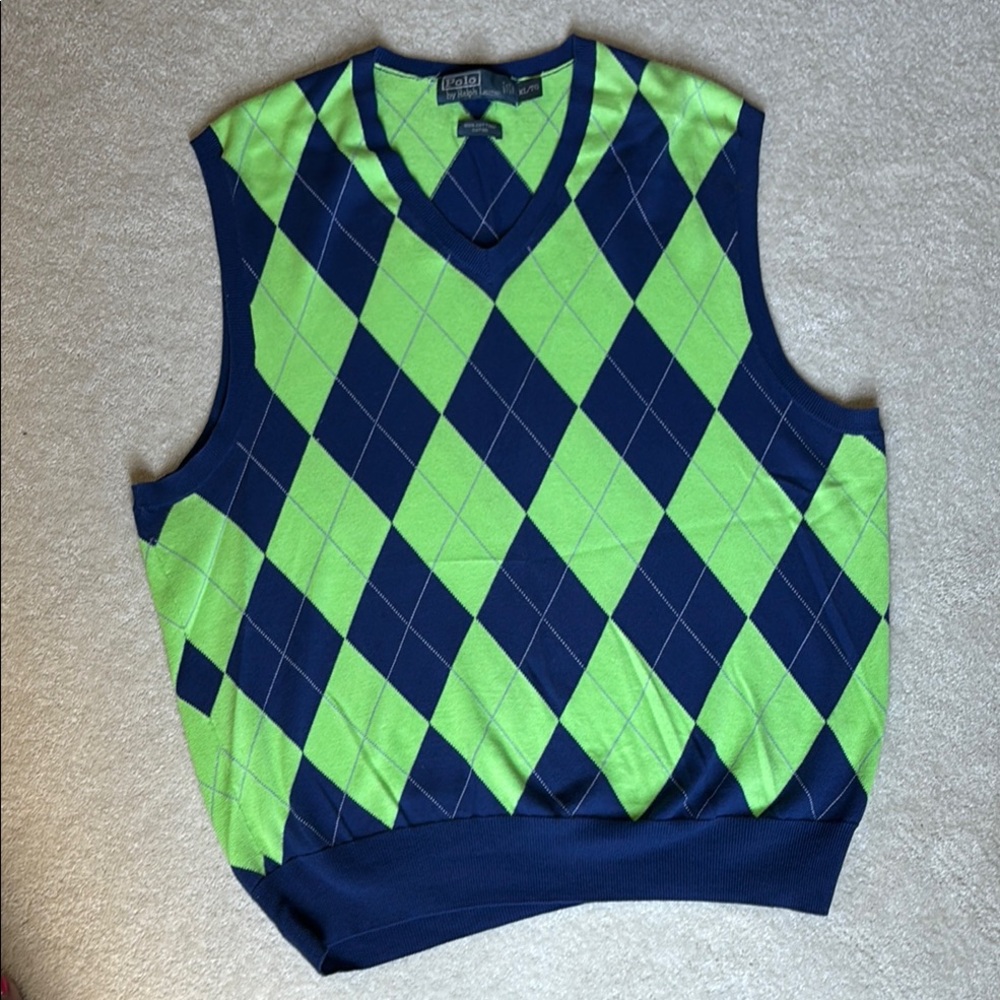 Polo by Ralph Lauren Blue and Green Argyle Sweater Vest